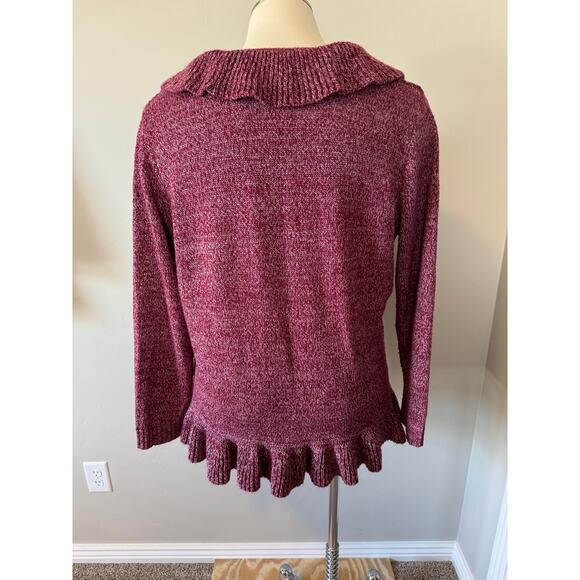 Vtg Y2K Carolyn Taylor Pink Marled Ruffle Cardigan Open Knit Shawl Collar Sz 2X - Picture 4 of 7
